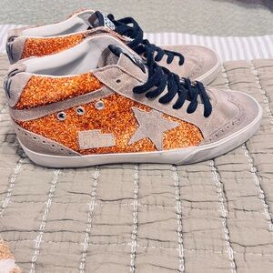 Golden Goose Orange Glitter and Gray High-Top Sneakers